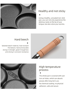 Poêle à omelette et à œufs en fonte à quatre trous antiadhésive facile à nettoyer avec fond plat pour cuisinières à gaz et à induction - Product Image 5