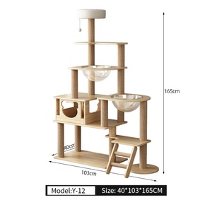 Modern Indoor Bed for Small & Large Removable Pads & Beige 60*103*165cm Hammock Scratching Post Wood Cat Tree <b>Tower</b> - Product Image 2
