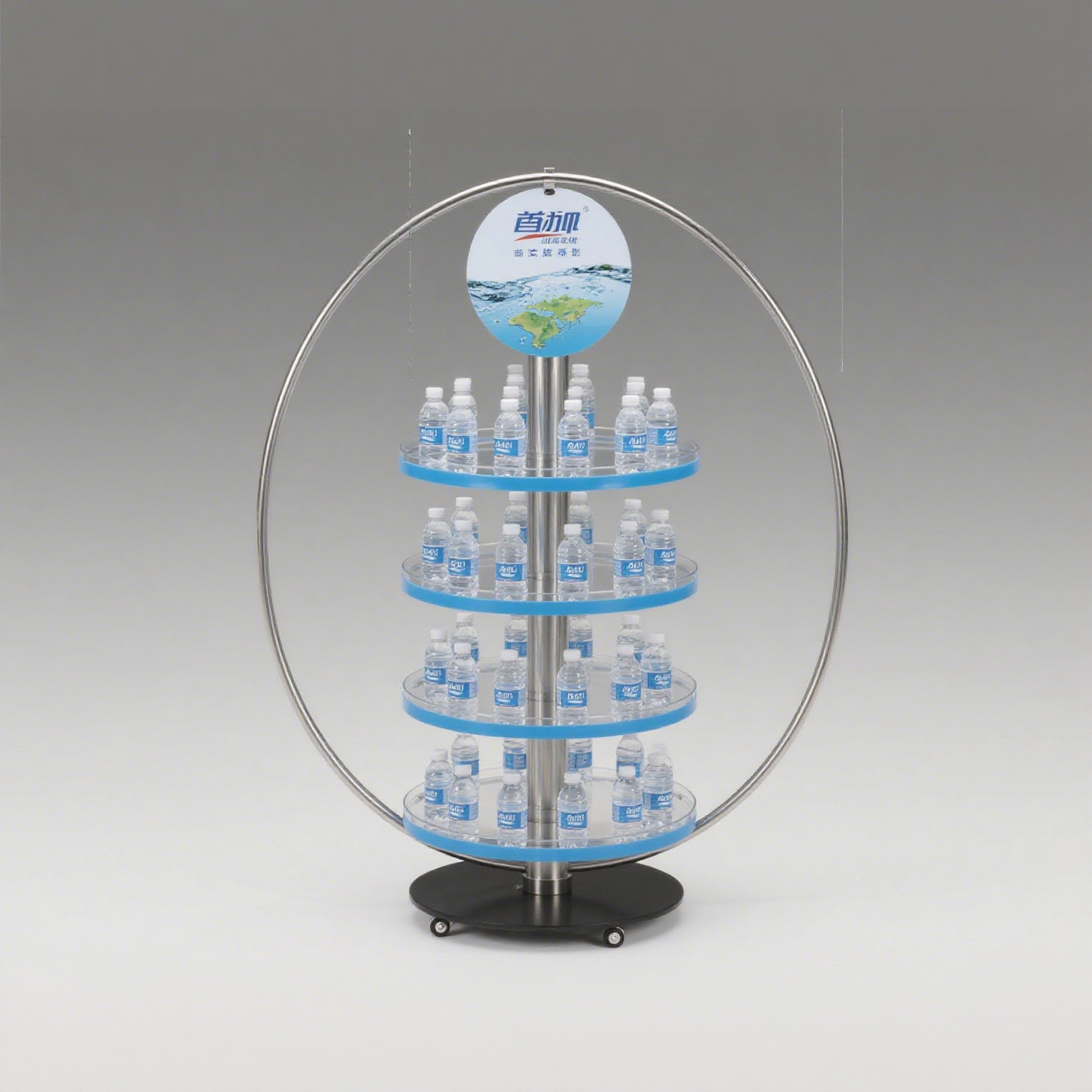 Apache Custom Floor 5-Tier Wood Mineral Water Display Stand for Supermarket — view 5