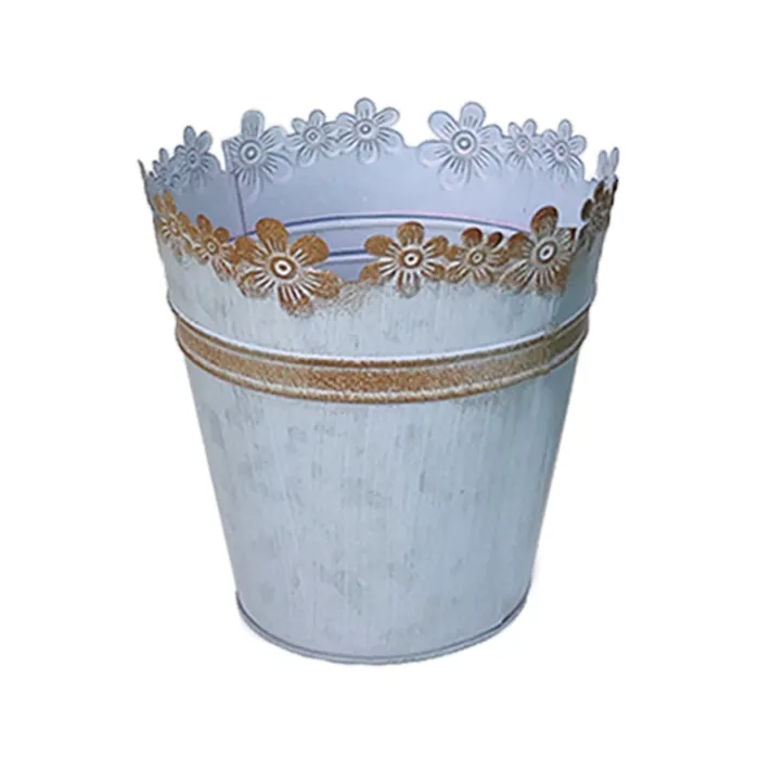 Shabby Chic Zinc painted decorative metal plant pots indoor bucket vintage vase