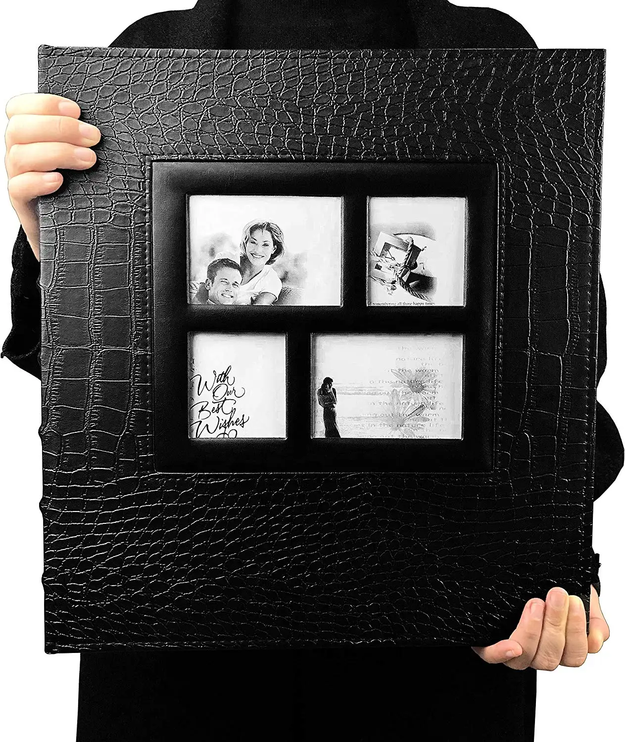 4x6 מחזיק 500 תמונות שחור דפים קיבולת עור מפוצל כיסוי גדול גדול עור מפוצל אלבום תמונות