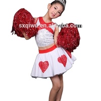 Tenue de danse latine pour filles, jupe de danse en tulle et spandex blanc et rouge avec paillettes, uniforme de cheerleading pour enfants et adultes, QIWU en stock