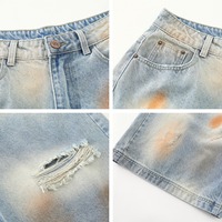 Shorts en jean mi-taille pour homme, style streetwear, respirant, tissé, style rétro, déchiré, coupe droite, polyester/coton, taille régulière