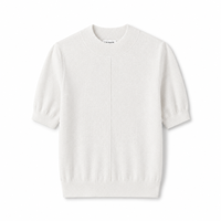 Haut en maille fine pour femme, col montant, manches courtes, couleur lime, vente en gros pour boutiques