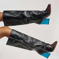 Nouvelles bottes à talons épais et bout carré pour femmes, mode d'hiver, bottes à talons hauts pour femmes, chaussures à talons hauts