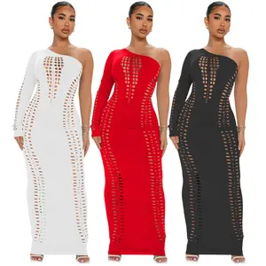 महिला कपड़ों 2023 गिरने से महिलाओं के लिए काले सफेद लाल एक कंधे की सुंदर शाम की लंबी आस्तीन वाली आस्तीन के कपड़े