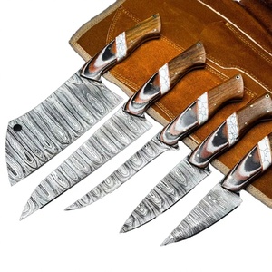 5-Piece Disposable Stainless Steel Kitchen Knife <b>Set</b> 6 1/2in Straight Edge Left-handed Wood Handles for Meat Cutting Baby Food - Product Image 3