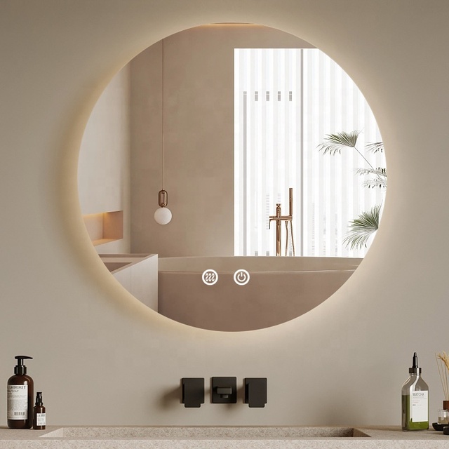 Backlit Round Smart Bathroom Mirror with LED Lighting Anti-Fog Nordic Style Glass Lenses Wall Hanging Makeup Mirror