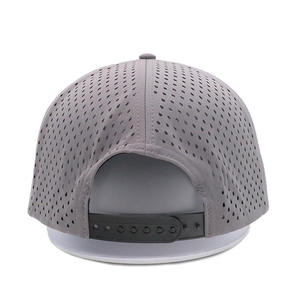Premium Custom 7-Panel Flat Bill Grey Baseball Cap with Laser Cut & Rubber Logo for Waterproof Performance Sports Wear - Product Image 4