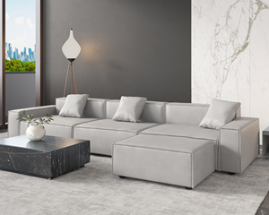 أريكة فاخرة خفيفة الوزن، تصميم معياري مربع، أرائك جلدية للعائلة بأسلوب بسيط - Product Image 6