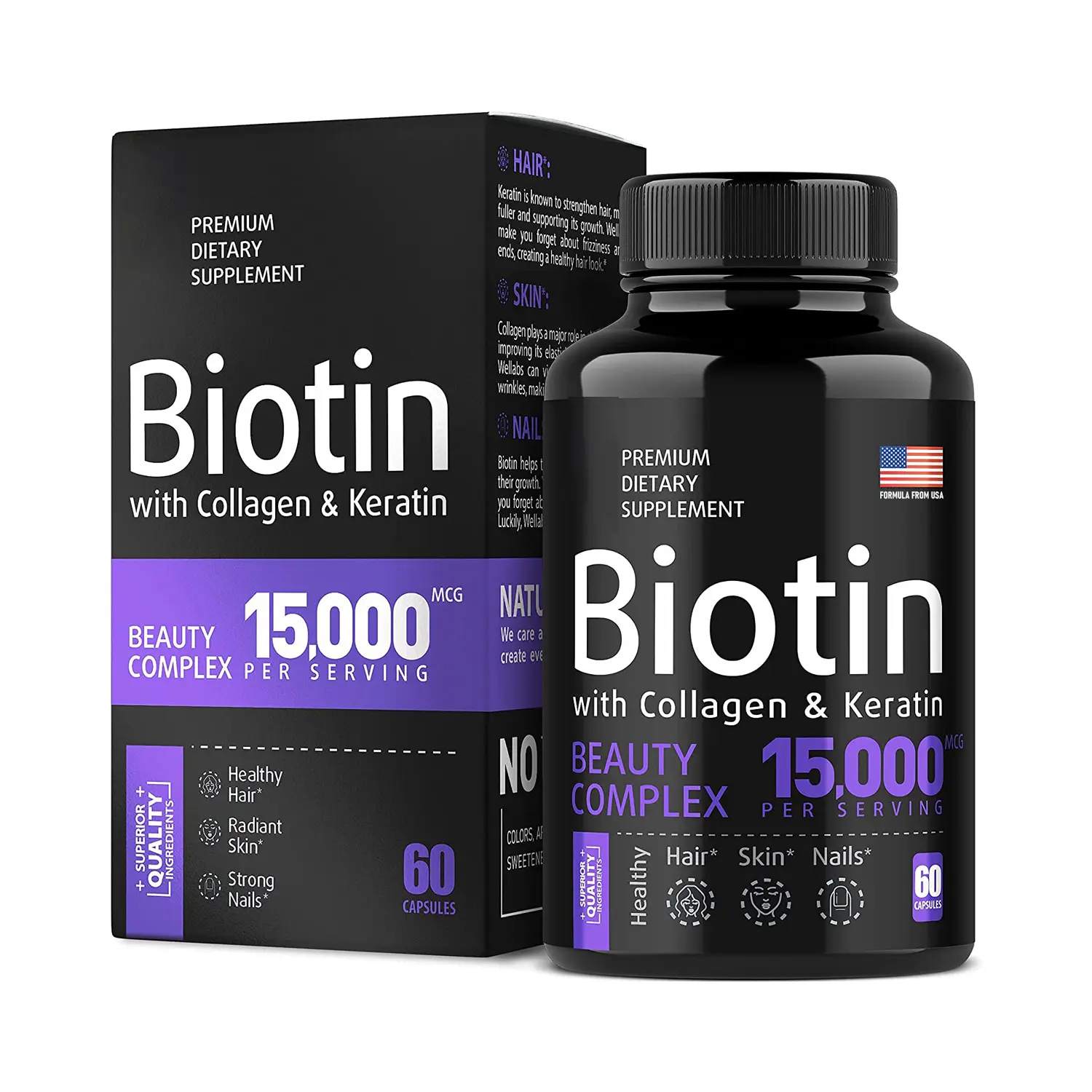 Biologische Biotine Keratine Collageen Pillen Private Label Vitaminesupplement Voor Haar Huid Nagels Plant Extract Capsules