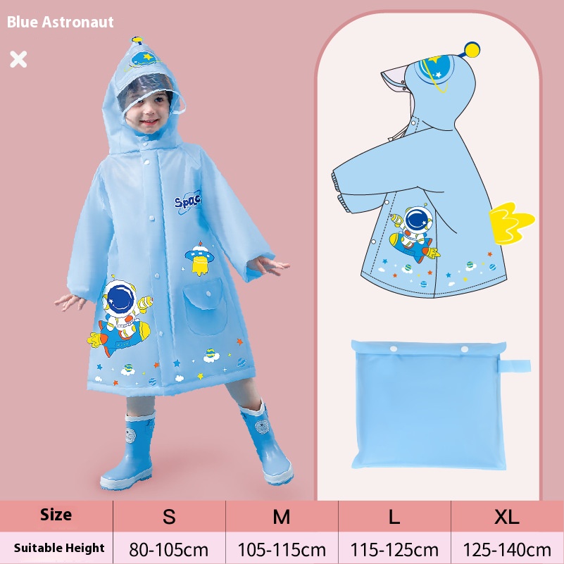 Blue astronaut Kids Waterproof Raincoat with Expandable Backpack Slot Hooded Rain Jacket for Boys & Girls School & Outdoor(size:s)