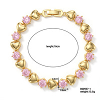 Bracelet unisexe en laiton plaqué or 18 carats avec zircon, maillons en forme de cœur, serti clos, style classique, service de moulage, idéal comme cadeau