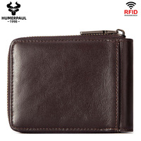 Dompet Kulit Asli HUMERPAUL untuk Pria, Dompet Kartu Kredit Anti-RFID, Dompet Clutch Kapasitas Besar dengan Kantong Koin