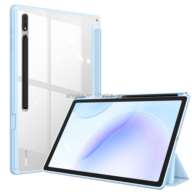 Ultra Slim Transparent Clear Cover PU Leather Tablet Case with Pencil Holder for Samsung Galaxy Tab S9 S8 S7 Plus FE 12.4 Inch