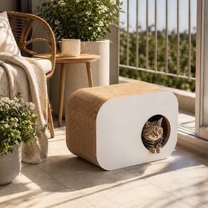 Lit-griffoir pour chat en carton de design nordique, avec trou rond, boîte de retraite pour animaux de compagnie, abri durable pour chatons - Product Image 3
