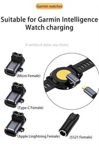 Adaptador de Cargador USB Tipo C/Micro/IOS a 4 Pines para Reloj <span class=keywords><strong>Garmin</strong></span> Fenix 7/6/5/7X/6X/5X/ <span class=keywords><strong>Venu</strong></span> <span class=keywords><strong>2</strong></span> <span class=keywords><strong>Plus</strong></span>, Convertidor de Carga - Product Image 3
