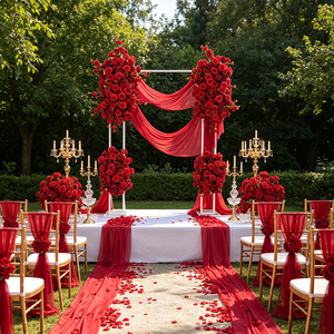 DKB - Decoraciones Populares de Flores Artificiales para Bodas, Flor de Seda Roja Artificial Ecológica para Decoración de Fondo de Boda - Product Image 1