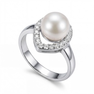 Bague en perles Halo d'inspiration cardiaque avec <span class=keywords><strong>bordure</strong></span> pavée de CZ, bijoux raffinés pour la femme moderne - Product Image 3