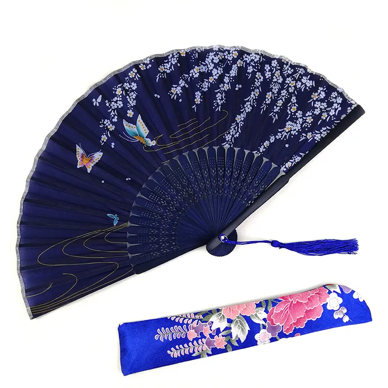 Lager gedruckt silk druck helle design Bunte hand fan mit beutel