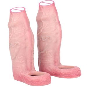 Funda realista para pene, dildo hueco de extremo abierto, anillos flexibles para pene, funda para pene con anillo, juguetes sexuales para agrandamiento de pene para hombres - Product Image 2