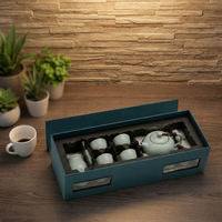Coffret Cadeau de Luxe Écologique pour Service à Thé avec Fenêtre Double Face et Emballage Personnalisé en Carton Rigide Gris pour Cadeaux de Thé Haut de Gamme