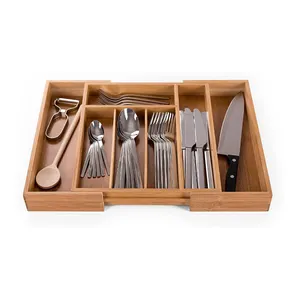 Cheap Extendable Cutlery Tray 5 To 7 Segments Bamboo Cutlery Organizer Adjustable Cutlery Tray
