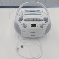 PANDA CD-203 Boombox CD portable rétro avec lecteur de cassette AM/FM/USB, télécommande, écran, gris blanc, prise casque