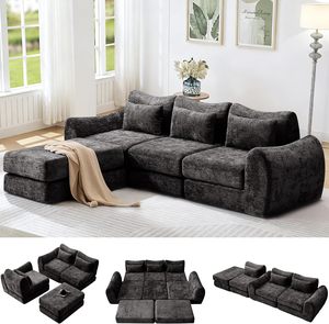 Sofá Cama Modular en la Nube, Sofá Seccional sin Estructura con Chaise Longue para Sala de Estar/Dormitorio, Sofá Shennel sin Montaje - Product Image 1