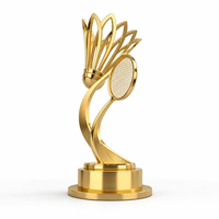 Trophée personnalisé en métal doré poli, écologique, moderne et abstrait, pour la récompense des stars du badminton, des événements académiques, des cadeaux d'accueil d'entreprise