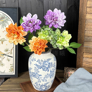 Flores Artificiales de Dalia Jinxi, Color Azul Púrpura, 2 Cabezas, Decoración para Bodas y Hogar - Product Image 2