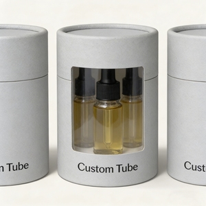 Custom Color Printing Logo Kraft Round Paper Tube Cylinder Cardboard Bottle Box Tube With PVC <b>Window</b> for Cosmetic Oil Packaging - Product Image 6