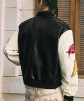Blouson universitaire pour homme en similicuir avec patch en chenille et broderie serviette, coupe oversize, style streetwear, logo personnalisé, vente en gros, lettres brodées