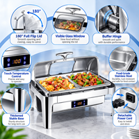 Chauffe-Plat Électrique de Luxe 9L en Acier Inoxydable avec Couvercle Visible pour Hôtels, Banquets, Restaurants et Buffets