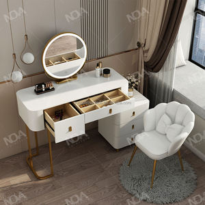Combohome 48" Fluted Convertible Makeup Vanity <strong>Desk</strong> Large 36" Lighted Mirror Modern <strong>Top</strong> Vanity Table 5 <strong>Drawers</strong> <strong>for</strong> Bedroom Hotel - Product Image 5