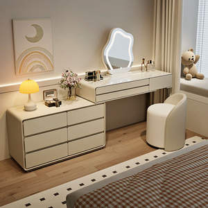 Tocador de madera maciza con espejo de pie, diseño telescópico, 6 gabinetes laterales, mueble de dormitorio de suelo - Product Image 4