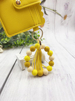 Dompet Kartu Kulit PU dengan Ritsleting dan Tali Gantungan, Tahan Lama dan Mudah Dibersihkan, Dihiasi dengan Tali Gantungan Berumbai Manik-manik