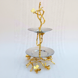 Support à gâteau à 2 niveaux, design papillon, métal, écologique, personnalisable, compatible lave-vaisselle, décoration de table de mariage, dernier design - Product Image 1