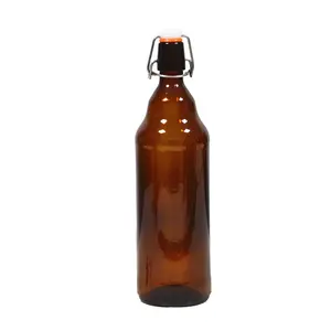 Chai Bia Thủy Tinh Màu Hổ Phách Rỗng Lớn 1000 Ml 1 Lít Giá Rẻ Bán Sỉ Có Nắp Xoay