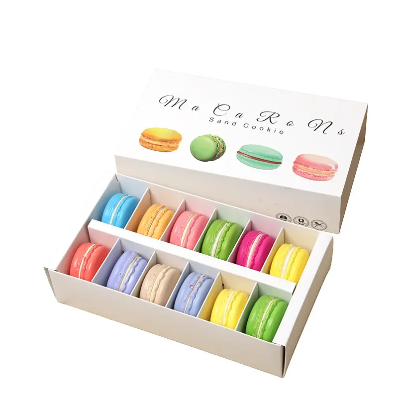 Caixa de papel para embalagem de macaron, caixa de embalagem de alimentos personalizada com 12 buracos para bolo macaron, caixas com janela clara e grade