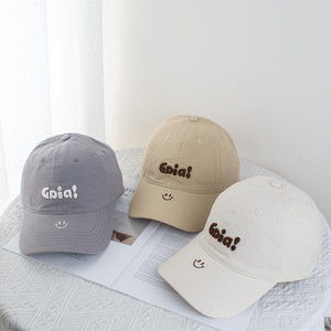 Gorra de Béisbol con Letras Bordadas de Cara Sonriente, Lona de Algodón, Unisex, Protección Solar, Ala Ancha - Product Image 3