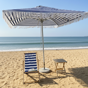 Sombrilla <span class=keywords><strong>de</strong></span> Playa Anti-UV Impermeable con Base, Sombrilla <span class=keywords><strong>de</strong></span> Patio a Rayas Impermeable, Azul y Blanco, Estilo Boho, con Borlas, para Exteriores - Product Image 6