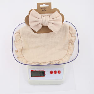 Solide gekräuselte Lätzchen Set mit gerippten Schleifen Stirnbändern Super weiche Baumwolle Bio Baby Girl Bandana Boutique DIY Lätzchen Fütterung - Product Image 3