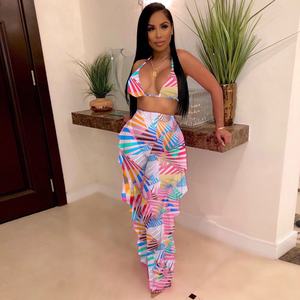 Avrupa amerikan tarzı seksi kadın artı boyutu XL 2-Piece Set Halter örgü iç çamaşırı kolsuz dijital baskı tek parça - Product Image 5