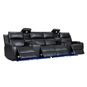 Ensemble de canapés de cinéma sectionnels en cuir de haute qualité au design moderne pour salon, canapés avec éclairage <span class=keywords><strong>LED</strong></span>, fauteuil inclinable modulaire, home cinéma - Product Image 2