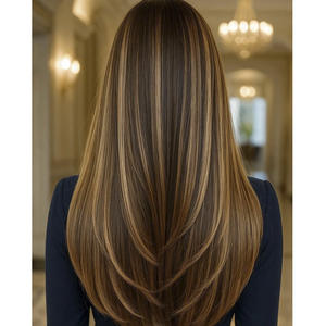 Perruque en dentelle transparente HD, cheveux humains vierges européens, pré-épilés, avec des mèches blond <span class=keywords><strong>champagne</strong></span>, style juif, vague corporelle - Product Image 2