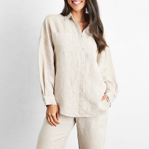 Nuovissimo Completo Due Pezzi da <span class=keywords><strong>Donna</strong></span> <span class=keywords><strong>Camicia</strong></span> e Pantaloni Tinta Unita in Cotone e <span class=keywords><strong>Lino</strong></span> Abbigliamento Femminile Taglie Forti - Product Image 2