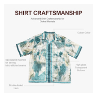 Kemeja Pria Lengan Pendek Kerah Camp Motif Daun Cetak Jacquard 100% Poliester, Model Longgar Kancing Depan, Cocok untuk Musim Panas dan Pantai, Terlaris