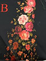 Kain Cetak Bunga Latar Belakang Hitam, Bahan Polyester Kaku dan Halus, Sutra Twill Satin Mikado untuk Gaun Pernikahan dan Gaun Malam