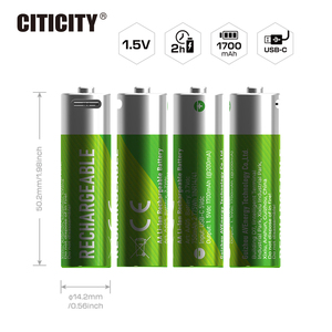 CITICITY แบตเตอรี่ลิเธียมทรงกระบอก AA แบบชาร์จไฟได้ผ่าน USB แพ็ค 4 ก้อน 1.5V 1700mAh ชาร์จเร็ว ใช้งานได้ยาวนาน พร้อมไฟ LED แสดงสถานะ - Product Image 5